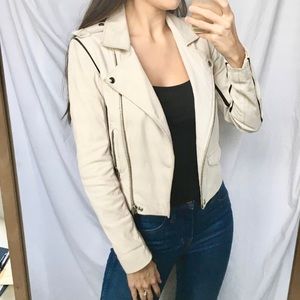 IRO Moto Ashvie Lamb Leather Jacket White Size 34 / 2 0 Black Piping Cropped XS